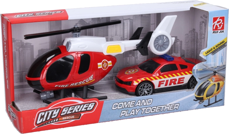 Brandweerhelikopter met effecten en auto