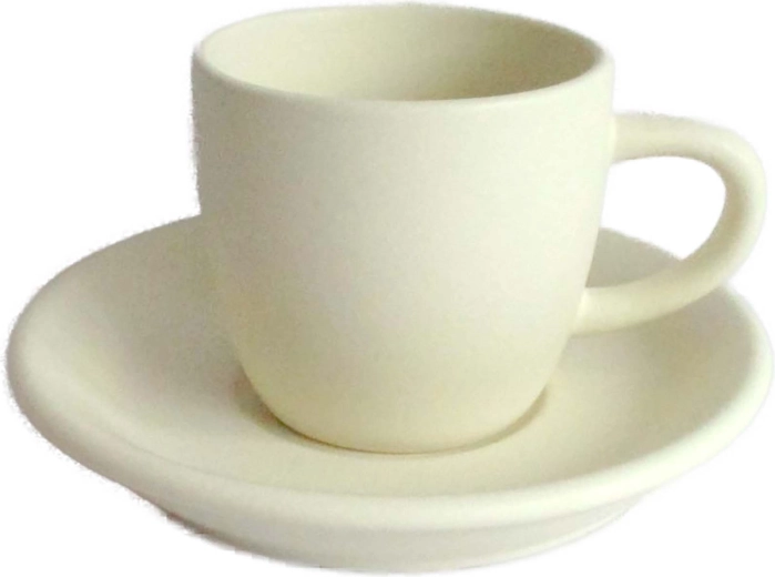 Kop en schotel 120 ml van mat wit-crèmekleurig keramiek