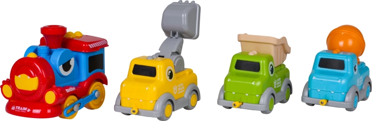 3 bouw-wagentjes met bewegende onderdelen