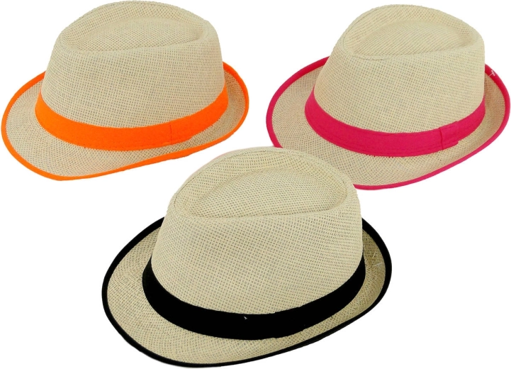 Zomerse strohoed unisex met gekleurde band - 1 stuk