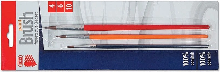 Set ronde penselen ICO 4/6/10 – gekleurde houten handgrepen