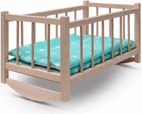 Baby Mix houten wieg/bedje voor poppen met beddengoed Stars Mint - 1 stuk