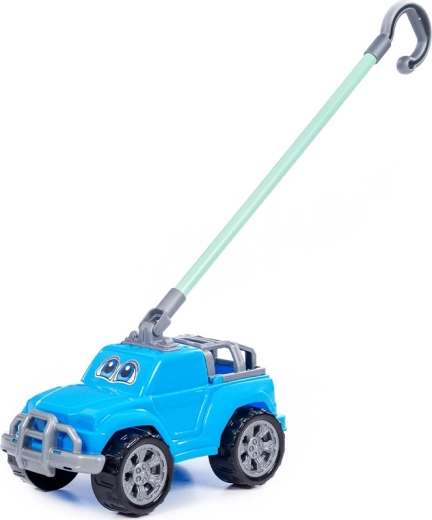 Trekkar blauw autootje met handgreep voor kinderen