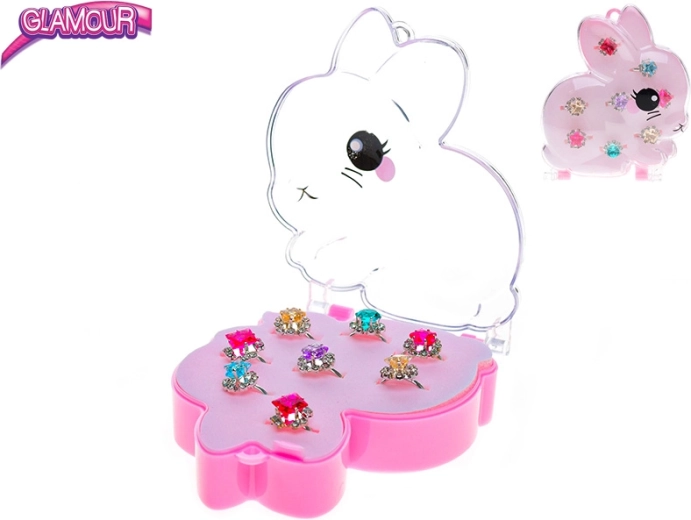 Glamour set van 8 metalen kinder-ringetjes met steentjes