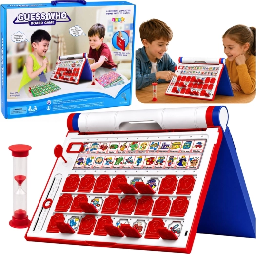 Raadspel Guess Who bordspel met koffer en zandloper (spel tegen de klok)