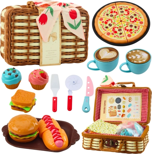 Picknickmand voor kinderen 33-delig – gevlochten mand, eten en accessoires