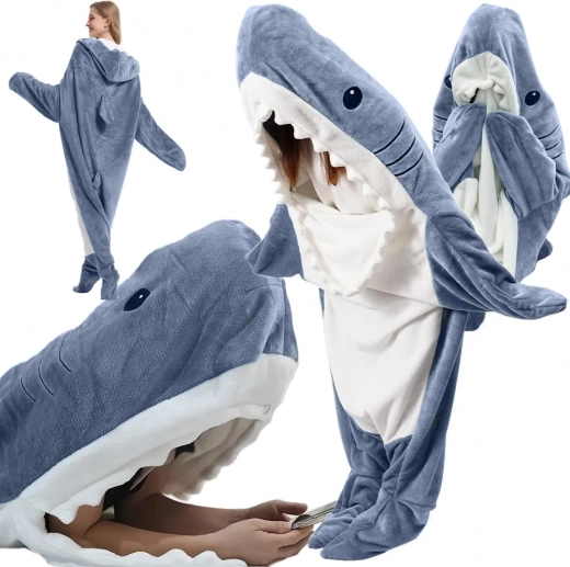 Zachte warme onesie / slaapzak haai - maat M