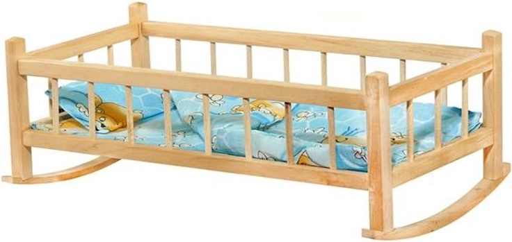 Grote houten wieg voor poppen met beddengoed - 1 stuk