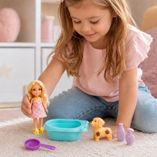 Spelen met de pop en het hondje