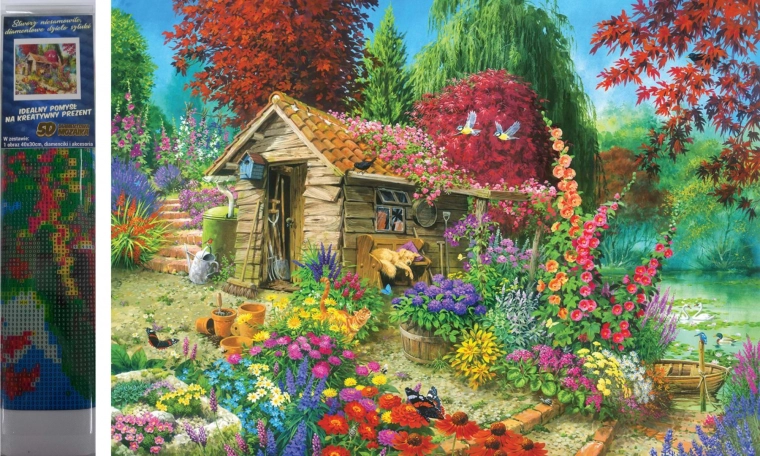Diamant schilderen Tuinhuisje in de tuin 30x40 cm
