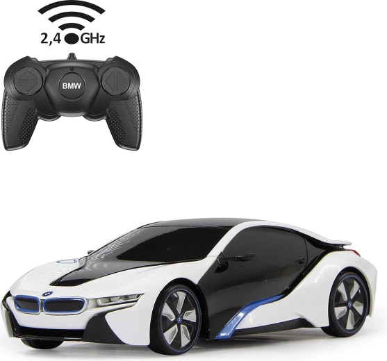 Op afstand bestuurbare BMW i8-auto in schaal 1:24, wit