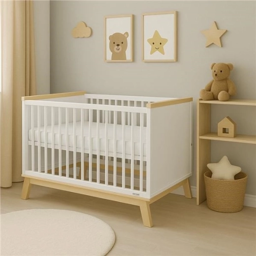 Kinderledikant met valbeugel New Baby Marcus 120 × 60 cm wit/natuurlijk
