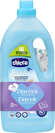 Chicco wasverzachter Baby Sensitive Zoete Poeder 1,5 l (60 wasbeurten) + vochtige doekjes 72 stuks