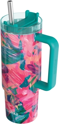 Roestvrijstalen thermobeker Quokka Vibe Oil Petals Drop Safe met rietje 880 ml