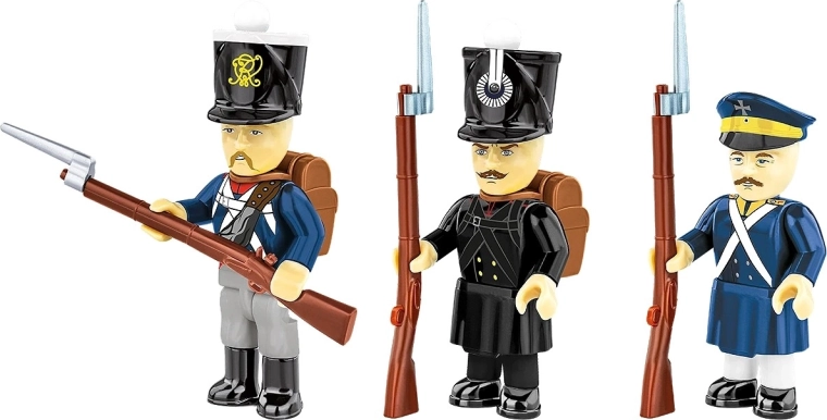 Drie authentieke figuren van Pruisische infanterie