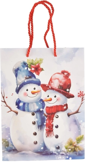 Cadeaupapieren tas met winters sneeuwpopmotief 18 × 10 × 23 cm