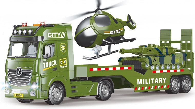 Militaire autotransporteur met helikopter en effecten 55 cm