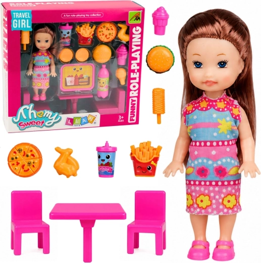 Mini pop met fastfoodset, tafeltje en 2 stoeltjes (11 cm)