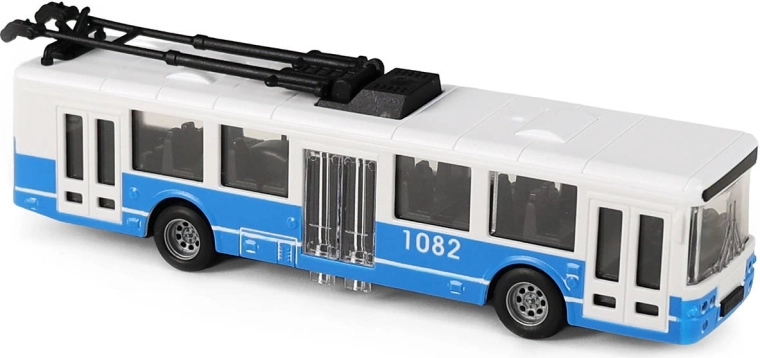 Blauwe trolleybus van het openbaar vervoer met vliegwiel, 16 cm