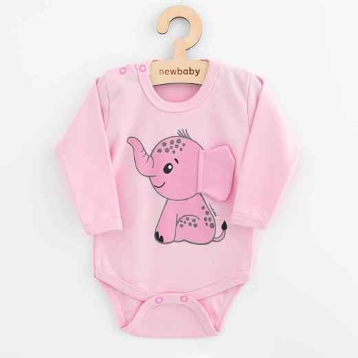 Babyrompertje met lange mouwen New Baby Happy Elephant roze 80