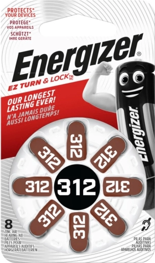 Energizer 312 knoopcelbatterijen voor hoortoestellen, 8 stuks