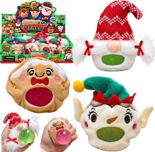 Kerstknuffel-antistress om in te knijpen met glitters 8 cm - 1 stuk