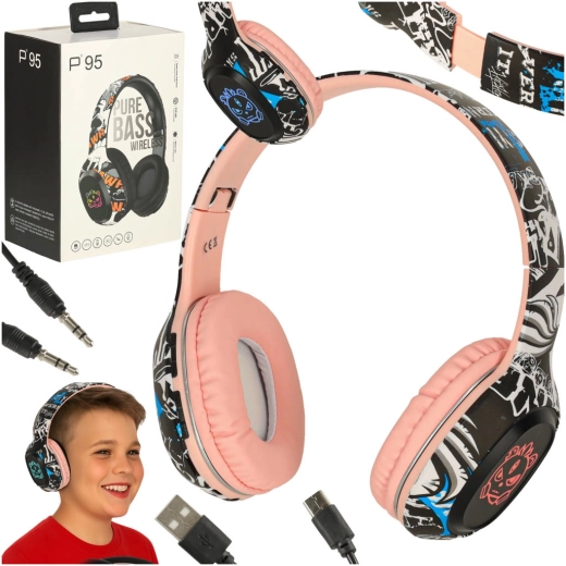 Roze draadloze Bluetooth-hoofdtelefoon met RGB-verlichting