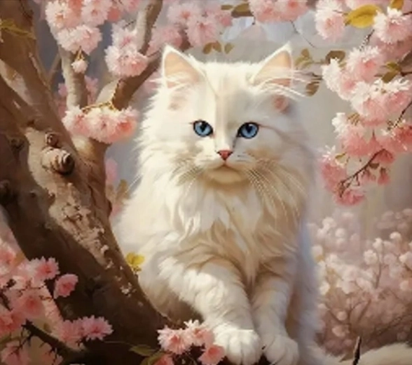 Norimpex diamant painting Witte kat in een boom 30 × 40 cm