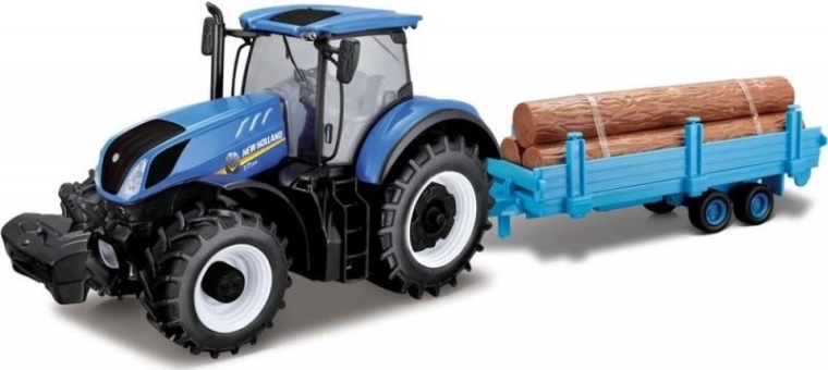 Bburago 1:32 Farm tractor New Holland met houtaanhanger