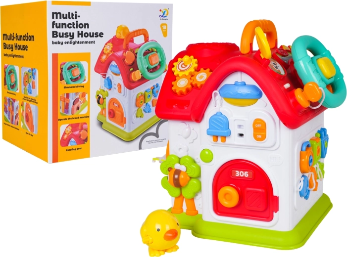 Multifunctioneel interactief huisje voor de allerkleinsten met een rood dak - 1 stuk