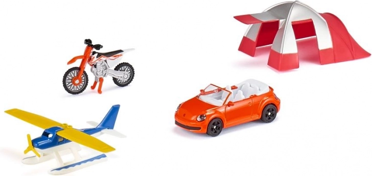 Siku Super cadeauset vrije tijd – cabriolet, watervliegtuig, motor en tent