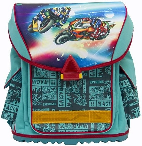 Schooltas ELITE ergonomisch extra licht turkoois met motoren