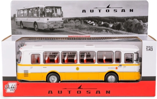 Model van de Autosan H9-20-bus van PKS in geel-witte uitvoering