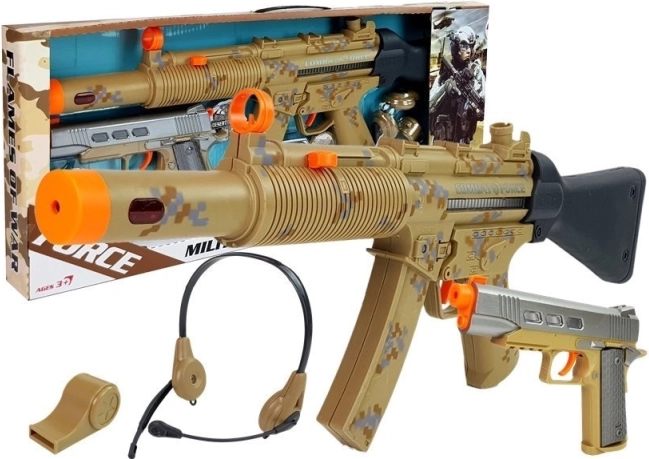 Militaire set voor kinderen met twee pistolen, headset en fluitje