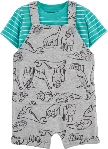 Carter's tweedelige set: T-shirt met korte mouwen en korte broek met bretels grijs dinosaurusmotief, maat 56 (NB)