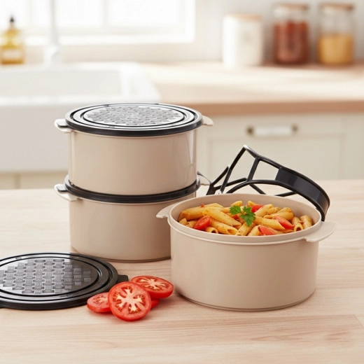 Drie afzonderlijke bakken voor een complete lunch