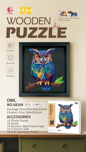 Houten puzzel van een uil met 178 stukjes
