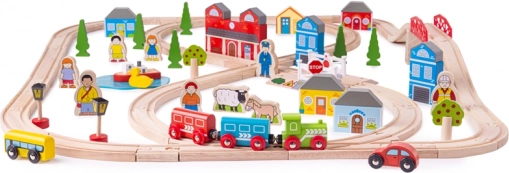 Houten treinbaan stad en dorp BIGJIGS RAIL, 91 delen