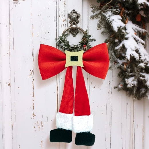 Kerstdecoratie strik met gouden glinsterende gesp 25 × 40 cm