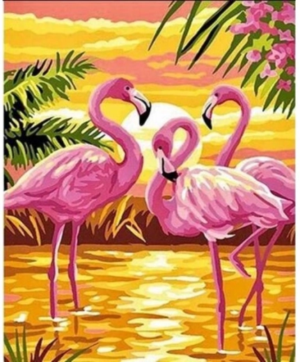 Schilderen op nummer op lijst 40 × 50 cm – roze flamingo’s