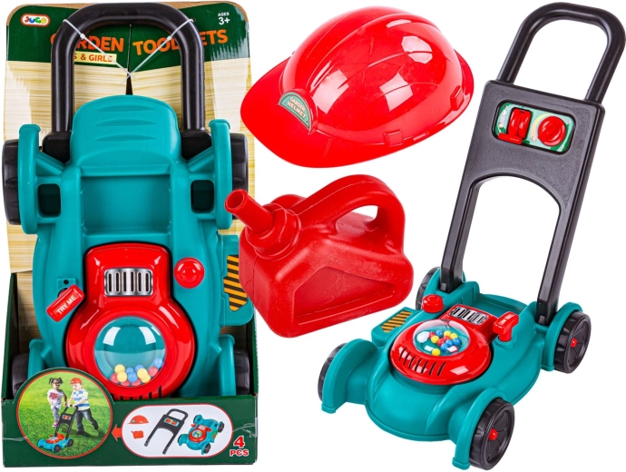 Kinder-tuimmaaier met helm en jerrycan