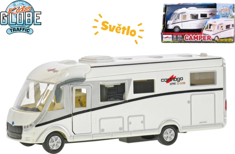 Kids Globe Traffic caravan CARTHAGO 16 cm met verlichting en terugtrekmotor