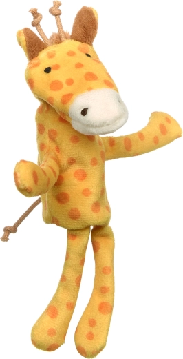 Giraffe met een vrolijke uitdrukking en een zachte knuffel