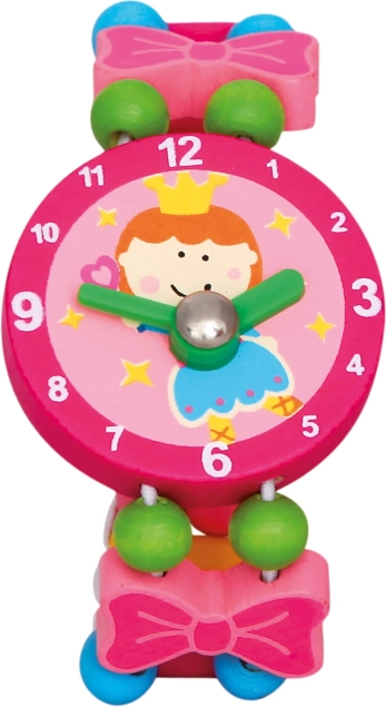 Houten horloge met een elfjesontwerp roze