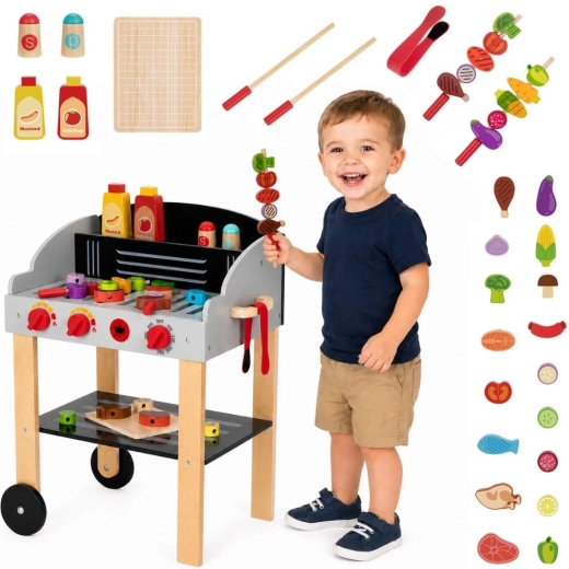 Houten tuinbarbecue Woopie met spiesjes en accessoires, 24-delig