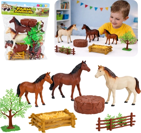 Set paardenfiguren boerderij met accessoires, 23-delig