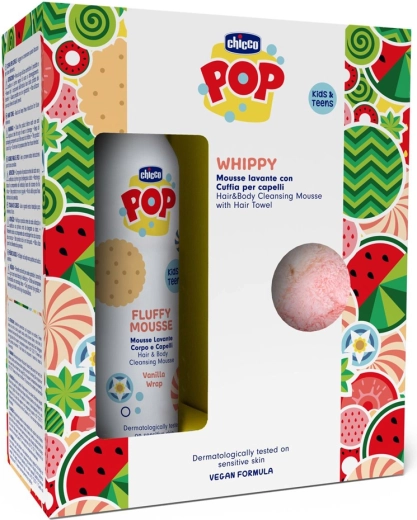 Chicco POP vanille body- en haarmousse 2-in-1 met haarhanddoek 200 ml