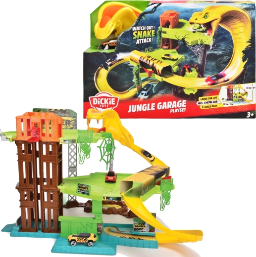 Dickie Toys slangenaanval 3-laagse jungle – racebaan met liftplatform en autootje
