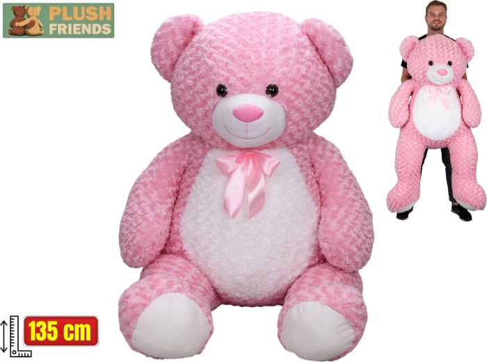 Plush Friends roze pluchen beer met strik 135 cm