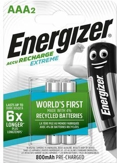 Energizer Extreme AAA oplaadbare batterijen 800 mAh, 2 stuks